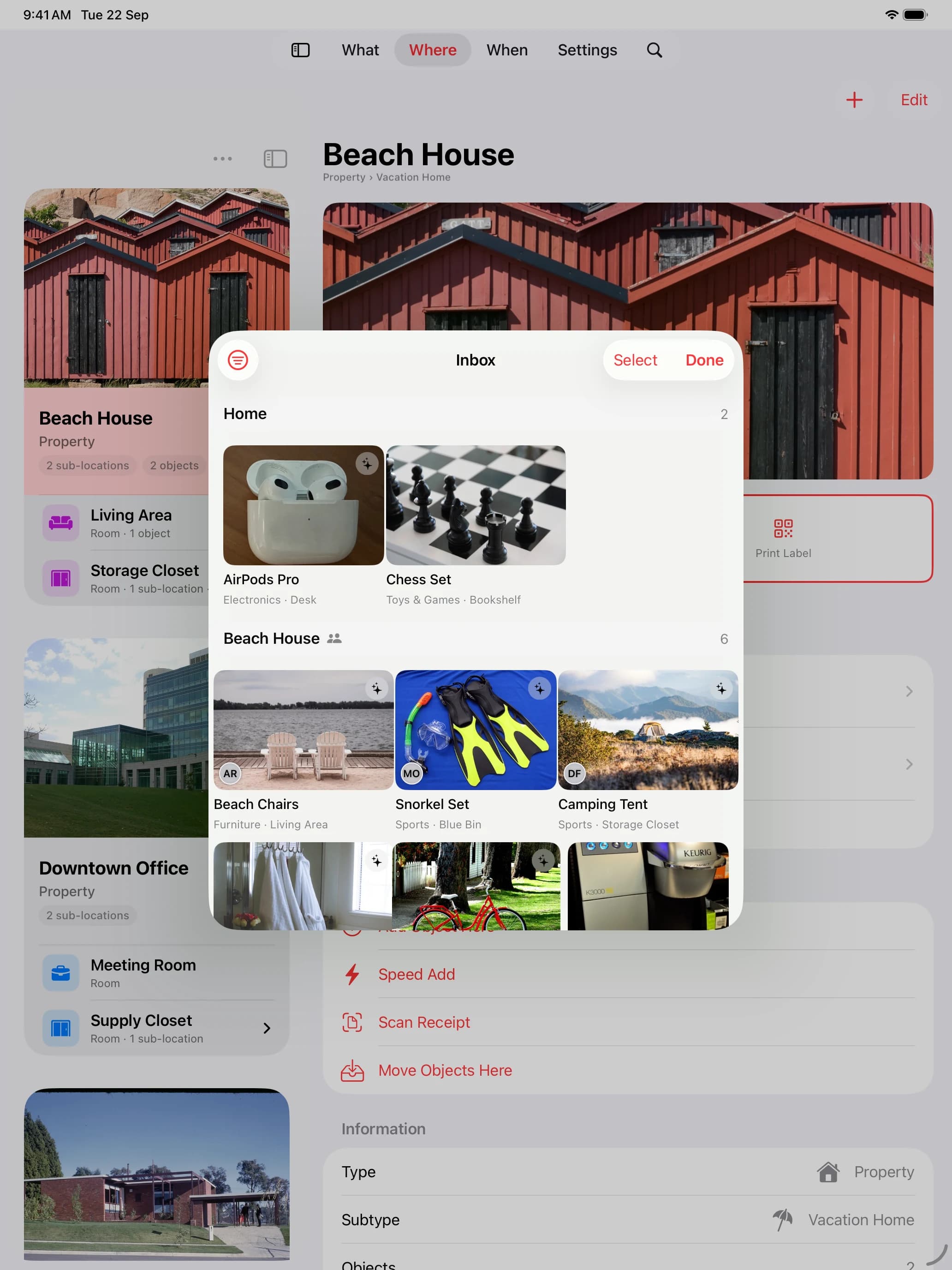 Whateren Inbox on iPad showing drafts captured by several people on a shared property