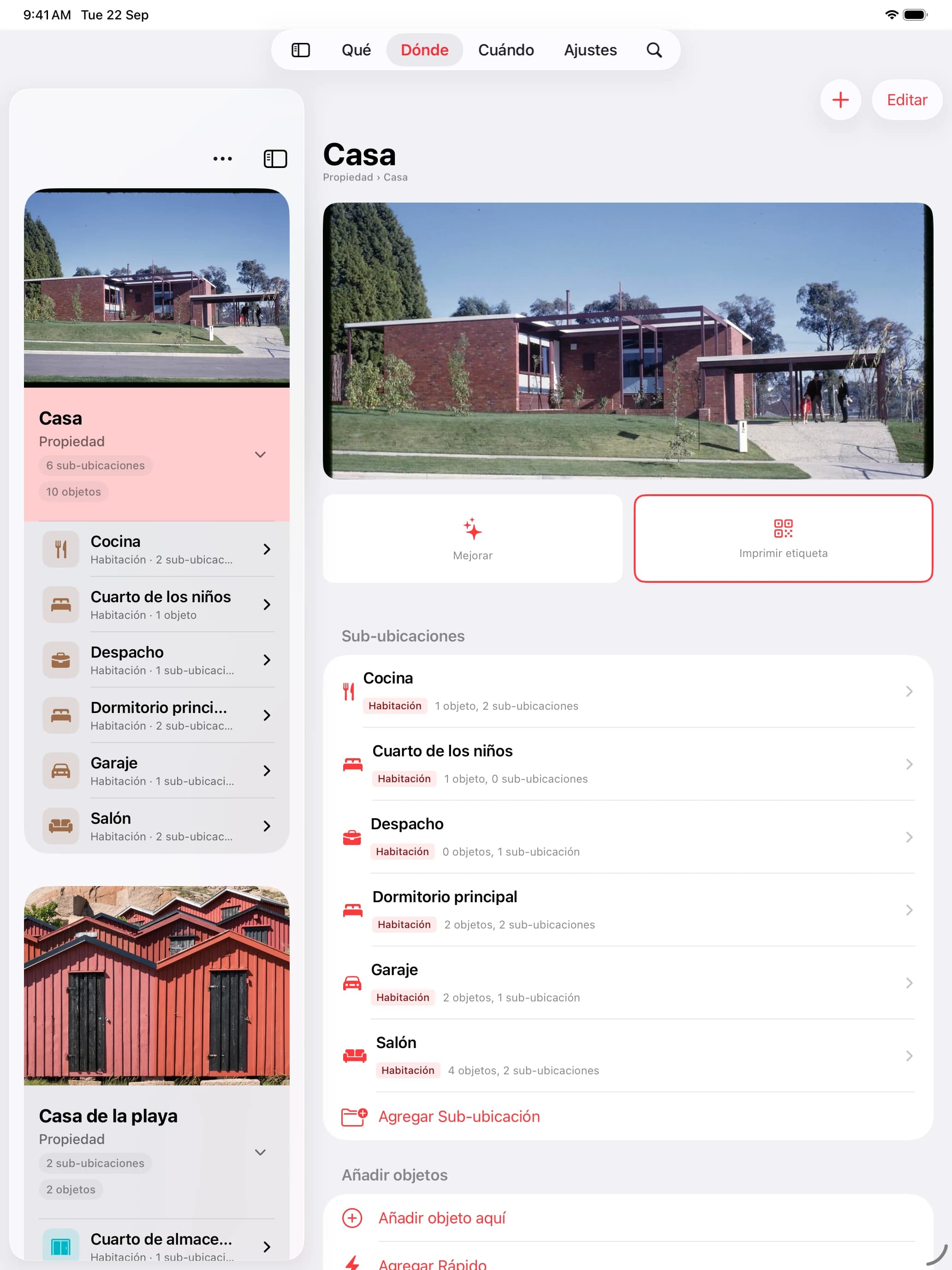 Whateren en iPad en vista dividida, los lugares a la izquierda y su contenido a la derecha