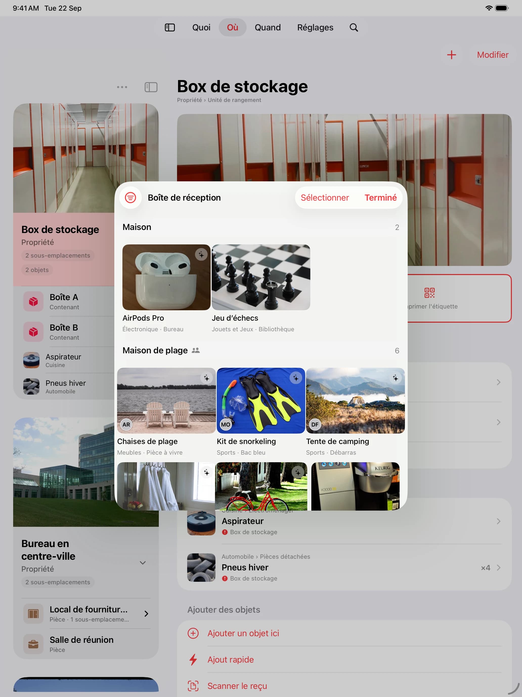 Boîte de réception de Whateren sur iPad avec des brouillons capturés par plusieurs personnes sur une propriété partagée
